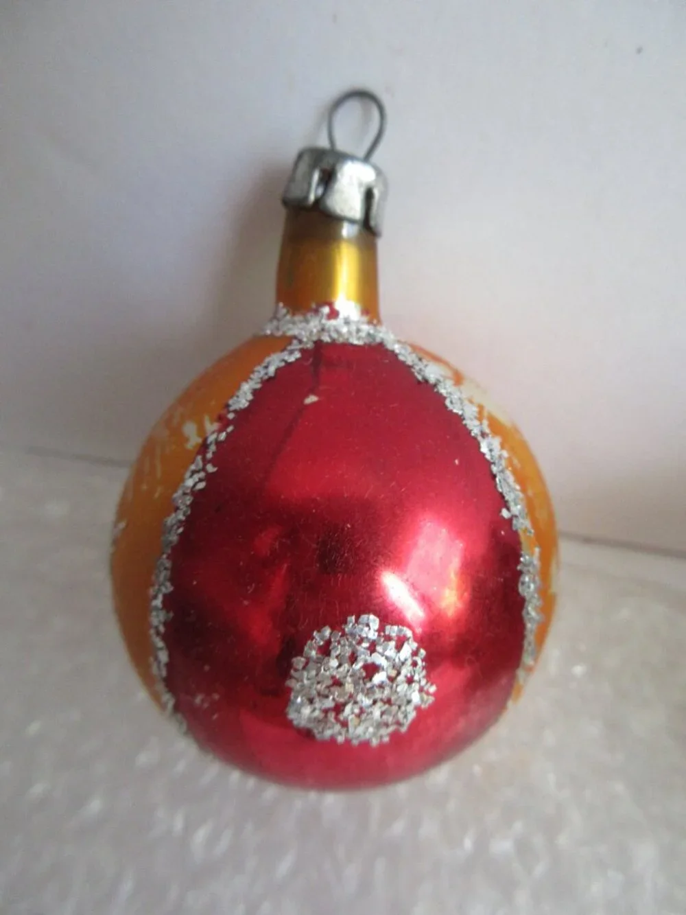5 Polish Blown Glass Christmas Ornament Hand Painted Poland Glitter Vtg